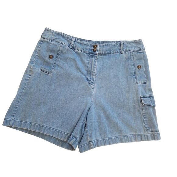 VINTAGE 90s Cargo Mom Shorts size 10 Stretch Denim High Rise - Picture 1 of 4